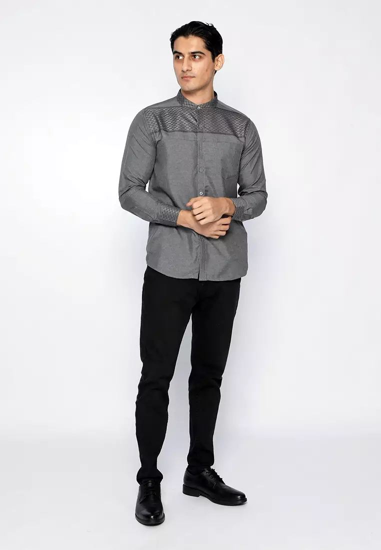 Casella Baju Koko Pria Lengan Panjang | Baju Koko Hassan Horizontal 9912 Grey