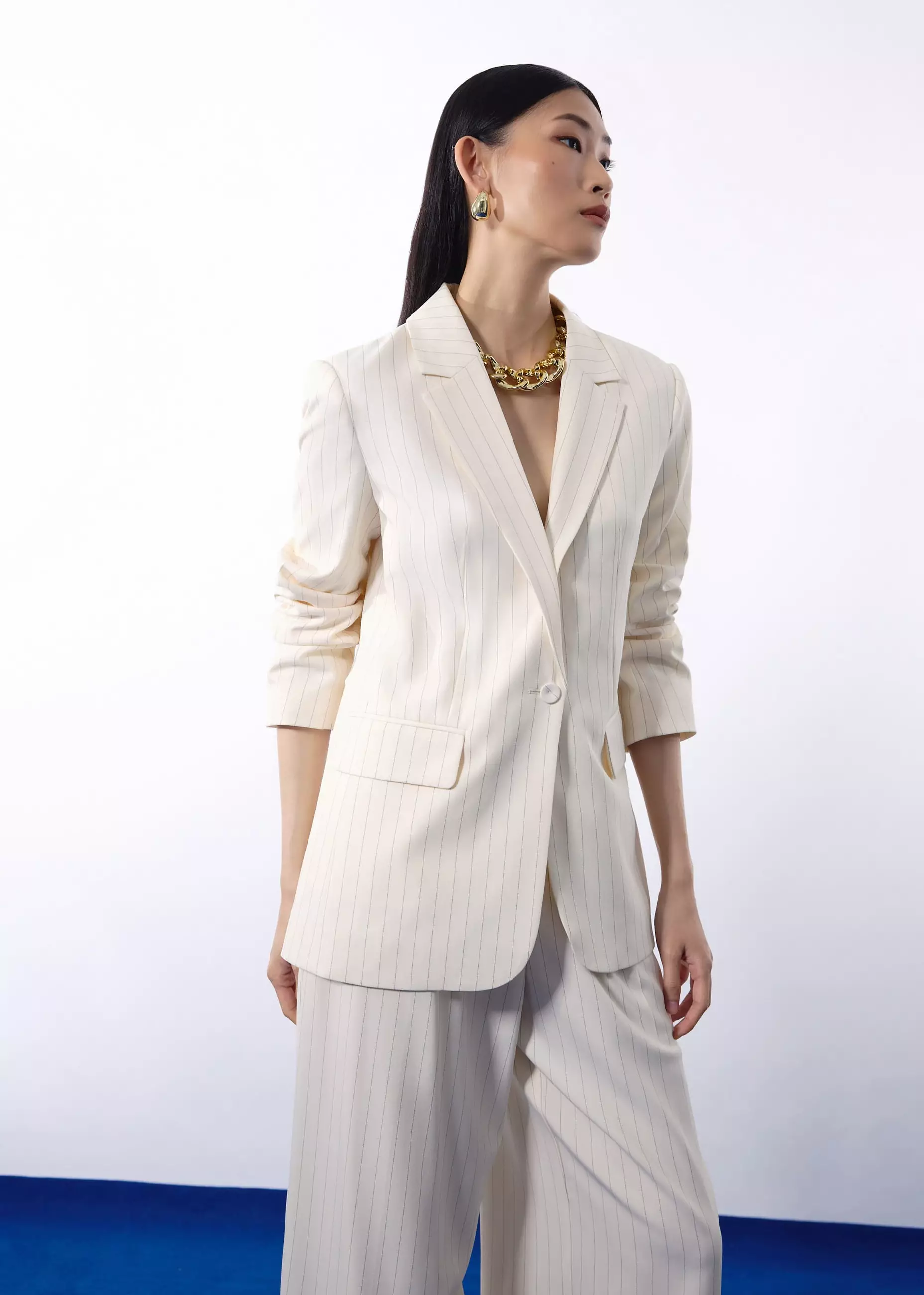 Blazer Wanita - RuchedReady® Rachel Pinstripe Adjustable Waist Blazer