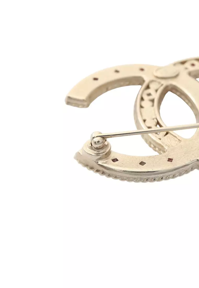 Pre-Loved Chanel Cc Brass Gripoix And Pearl Brooch