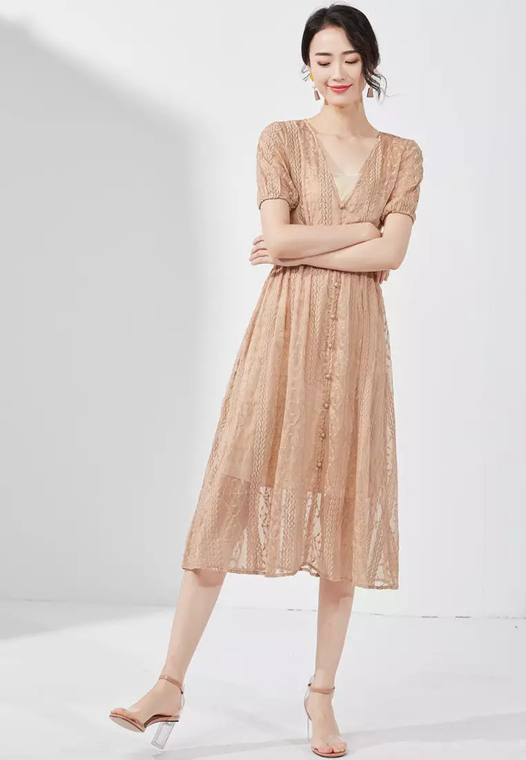 Buy ONX.HK Temperament High Waistvcollar Lace Dress 2024 Online | ZALORA