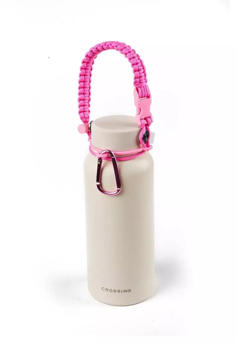 Crossing Paracord Bottle Carrier Strap with Carabiner - Hot Pink