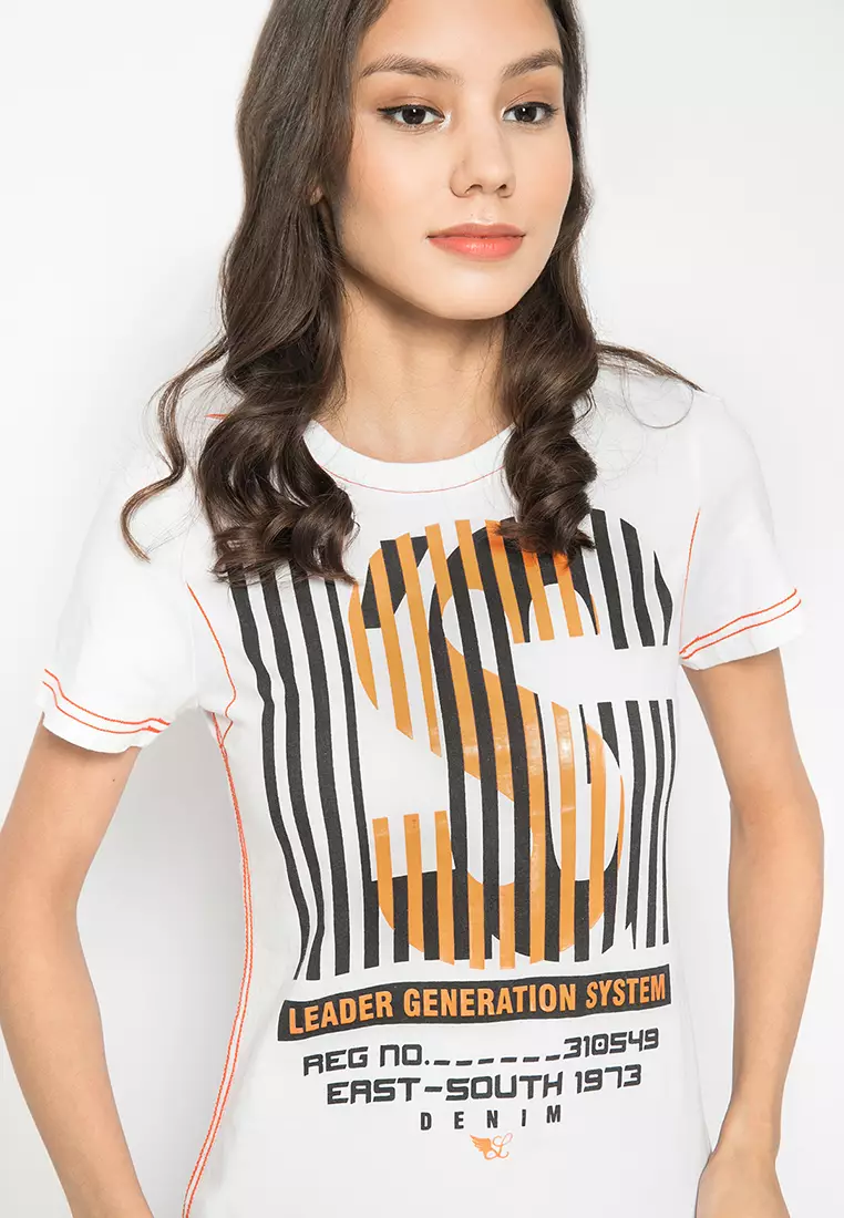 LGS Kaos Wanita Lengan Pendek Putih Motif Logo LLTS.555.T722M.019.7C