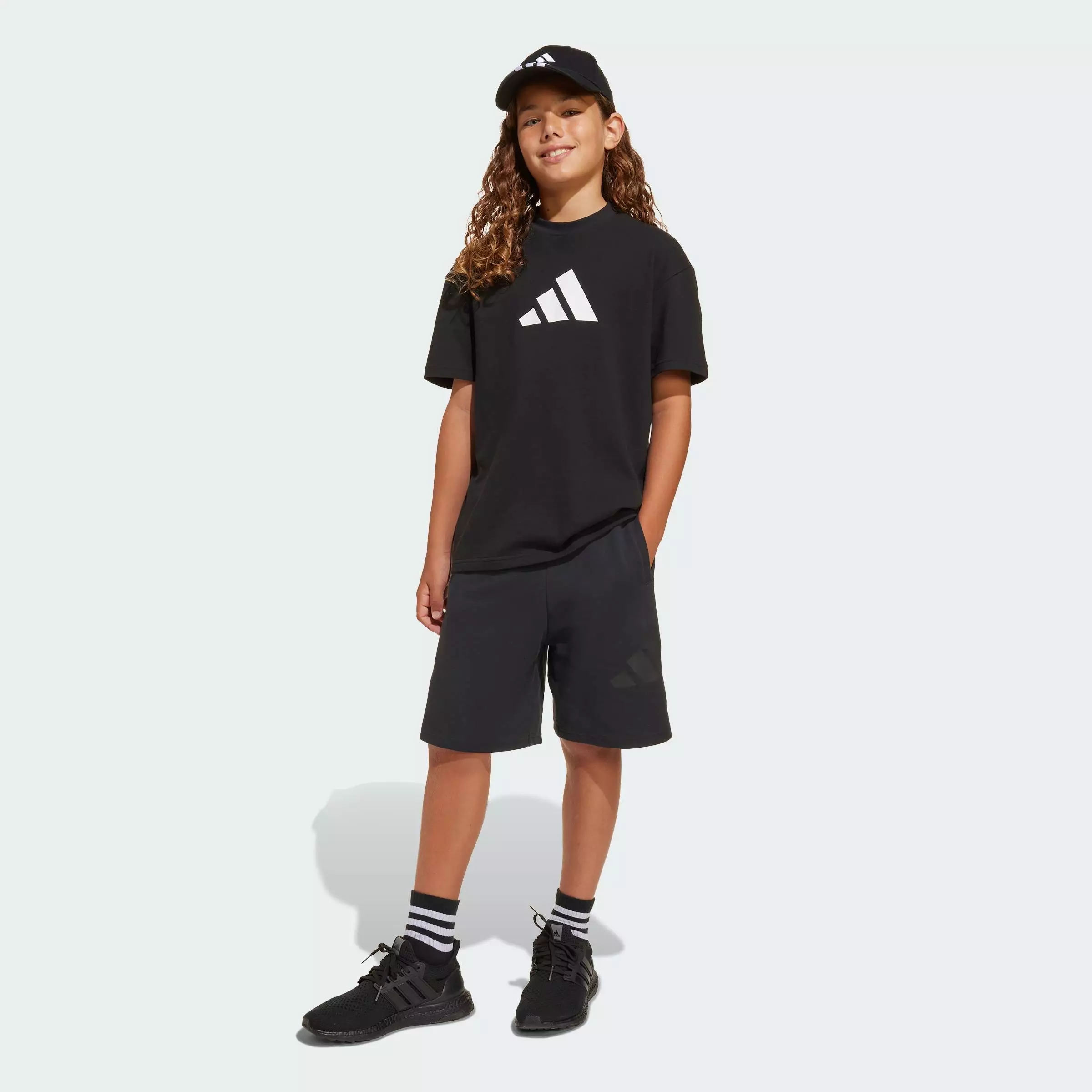 Lifestyle Future Icons Logo Above-Knee Shorts Kids Unisex Black JI6266