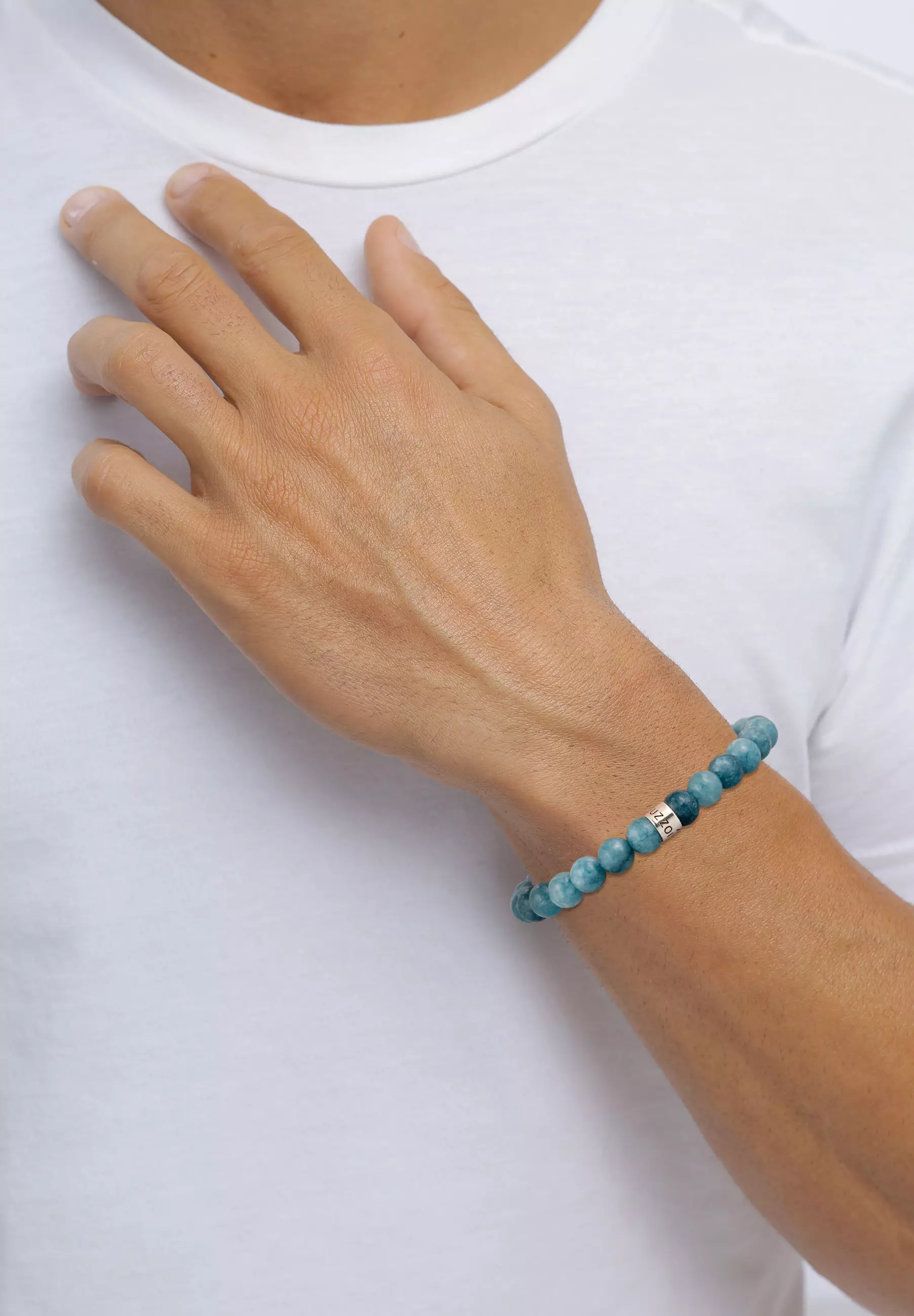 EXCLUSIVE Gelang Perhiasan Perak 925 Pria Agate Aquamarine Beads