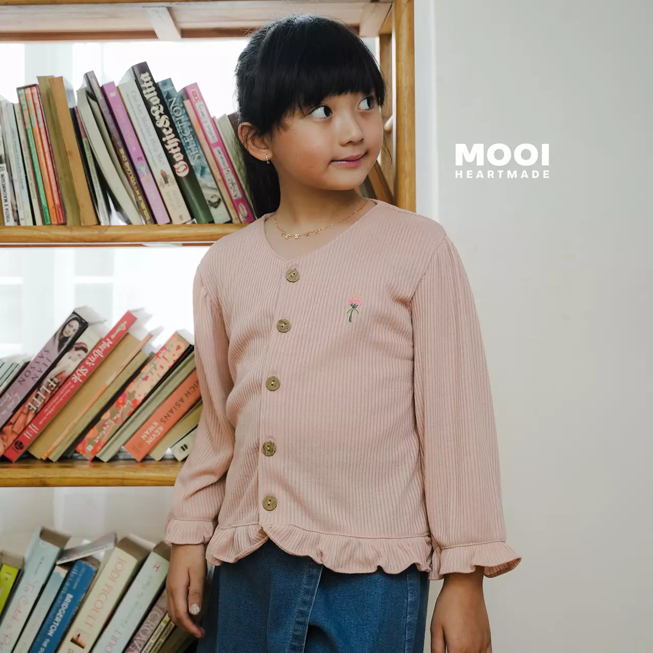 Mooi Cardigan Anak Sunny Rib Cardigan - Pink Rose
