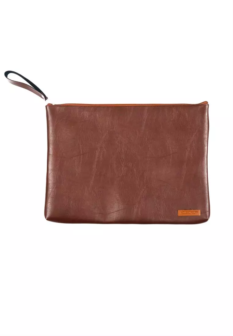 Houseofcuff Clutch Pria Tas Tangan Unisex Cokelat Model Polos Zipper