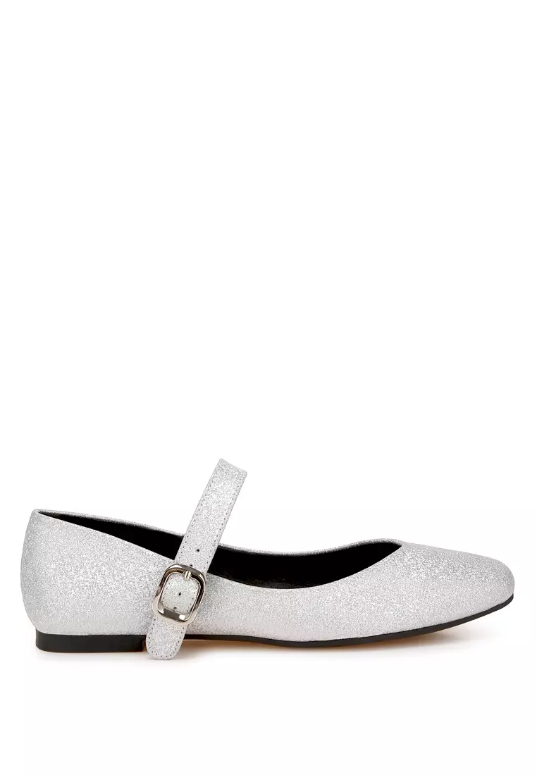 Discount on London Rag  shoes - SKU: Glitter Pin Buckle Ballerinas in Silver