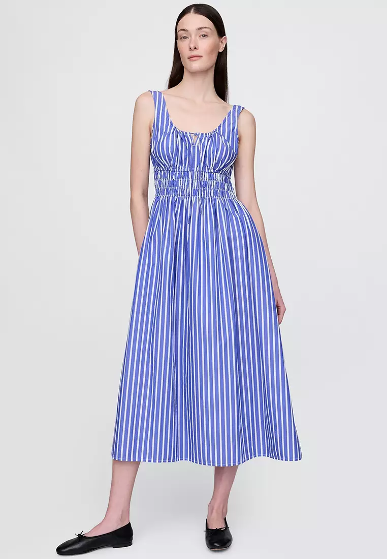 Poplin Smocked Midi Dress
