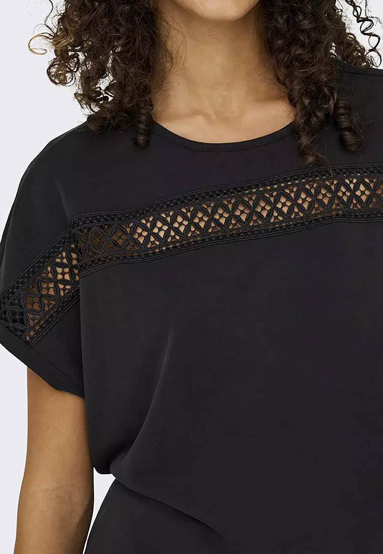Short Sleeve Jersey Lace Panel Top