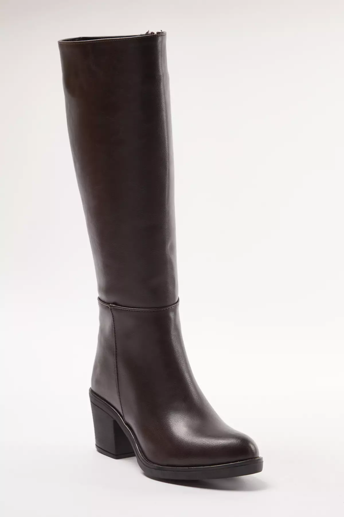 Dark Brown Zip-Up Round Toe Women's Block Heeled Boots Takaw25Cz00004