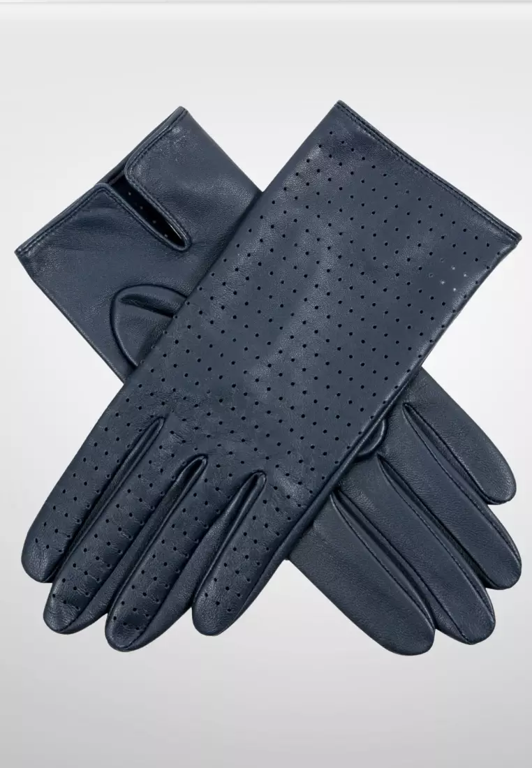 Womens Perforated Leather Gloves in Navy