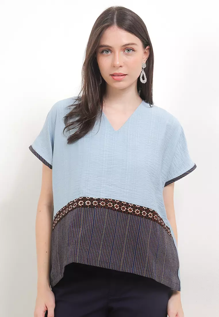 Sora Top Blouse Batik Cap Lengan Pendek