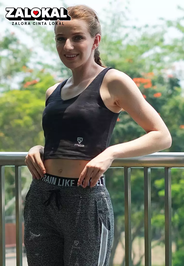 Fitwear - SportBra Croptop Olahraga Wanita EVELYNE [2IN1 PLAIN] - CAMO EMBOS