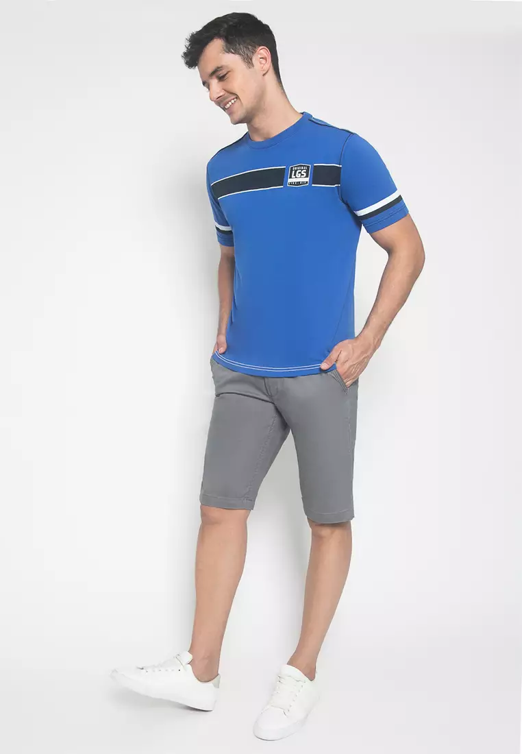 LGS - Kaos Casual - Kaos Pria - Logo - Biru - Slim Fit