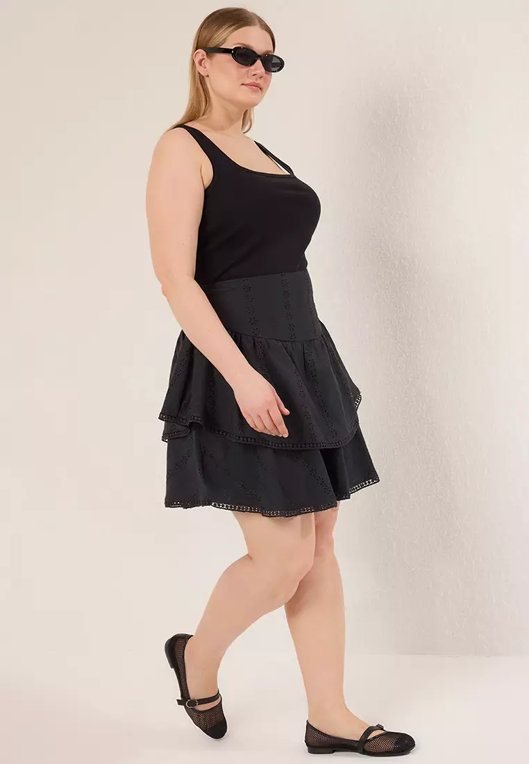 Black Woven Plus Size Skirt