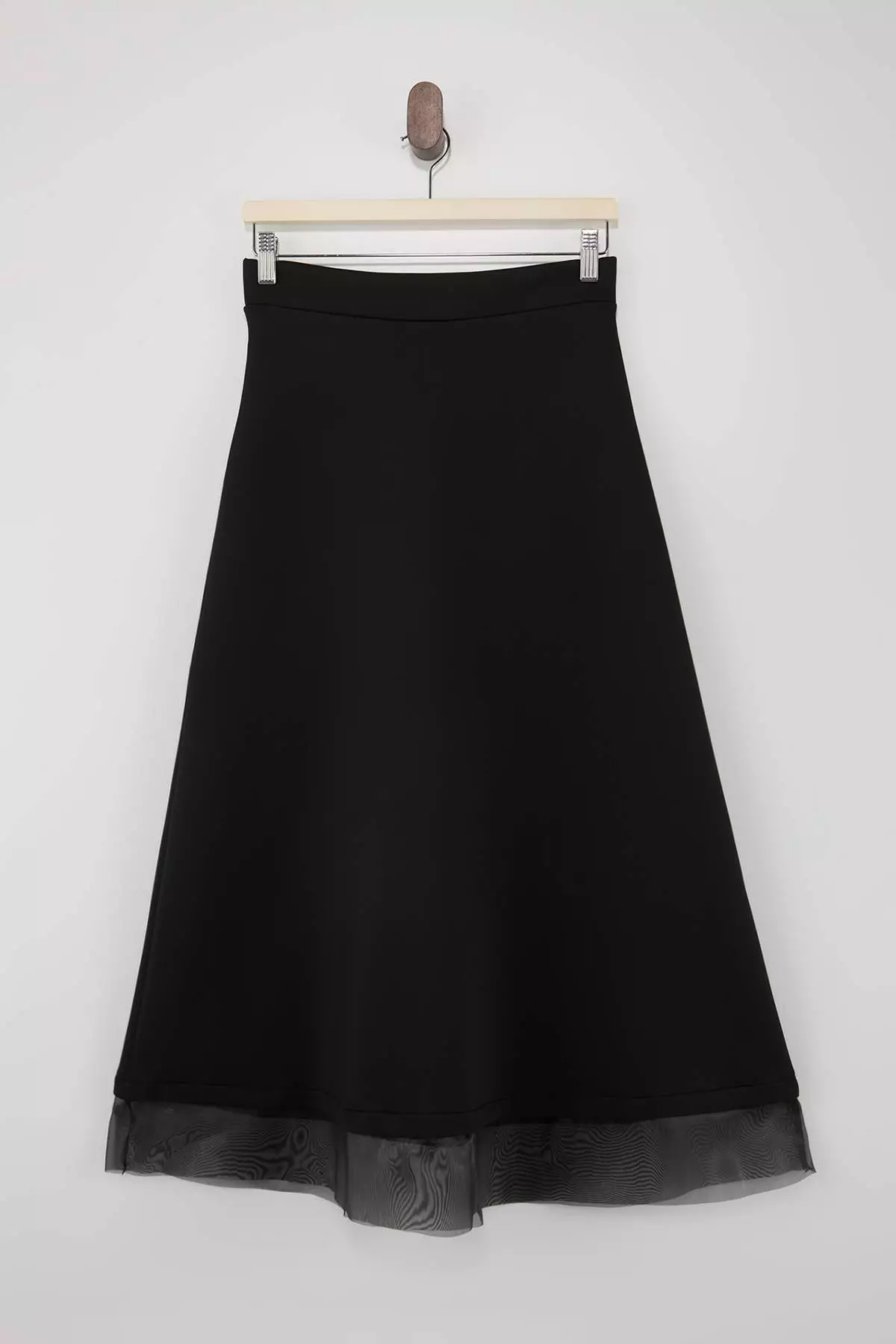 Black Unlined Plain Knitted Hem Tulle Detailed Hijab Skirt Tctss26Ee00001