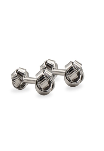 Arden Teal silver Ojeda Double Side Chrome Knot Cufflinks 154FFACF574705GS_1