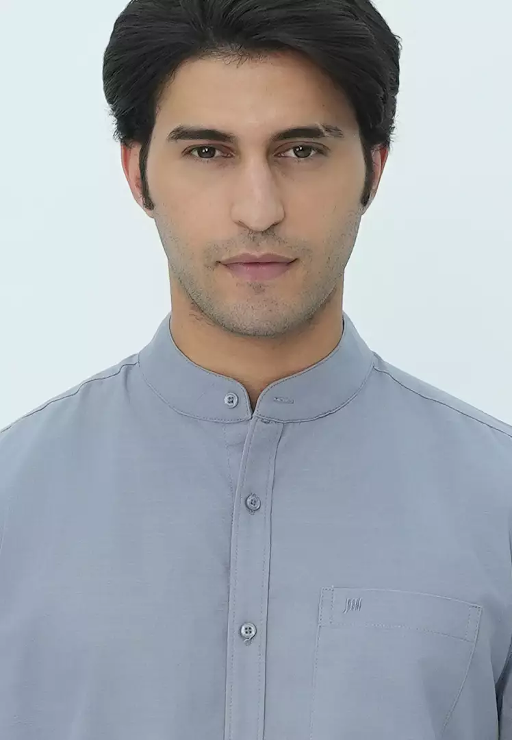 Johnwin - Baju Koko Muslim Pria - Single Pocket - Motif Polos - Lengan Pendek - FSH.652.S606 -  Free keychain