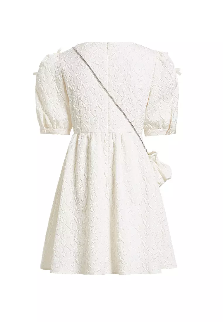 Square Neck Embossed Babydoll Dress