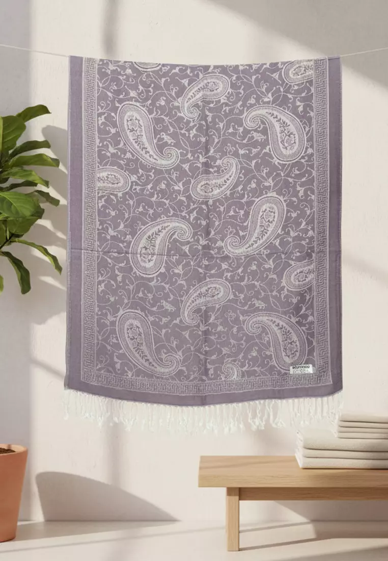 Reversible Viscose Paisley Pattern Pashmina Shawl Syal Wanita Floral Lilac