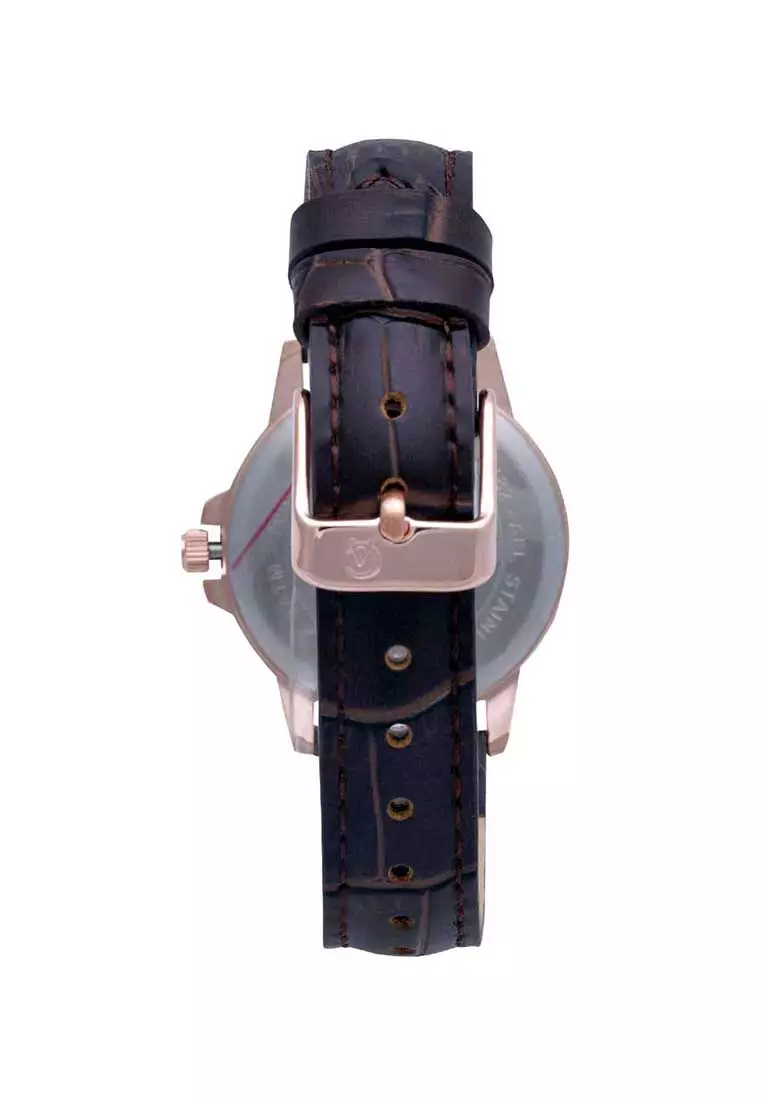 Alexandre Christie Jam Tangan Wanita - Brown Rosegold White - Leather Strap - 1008 LDLRGSL