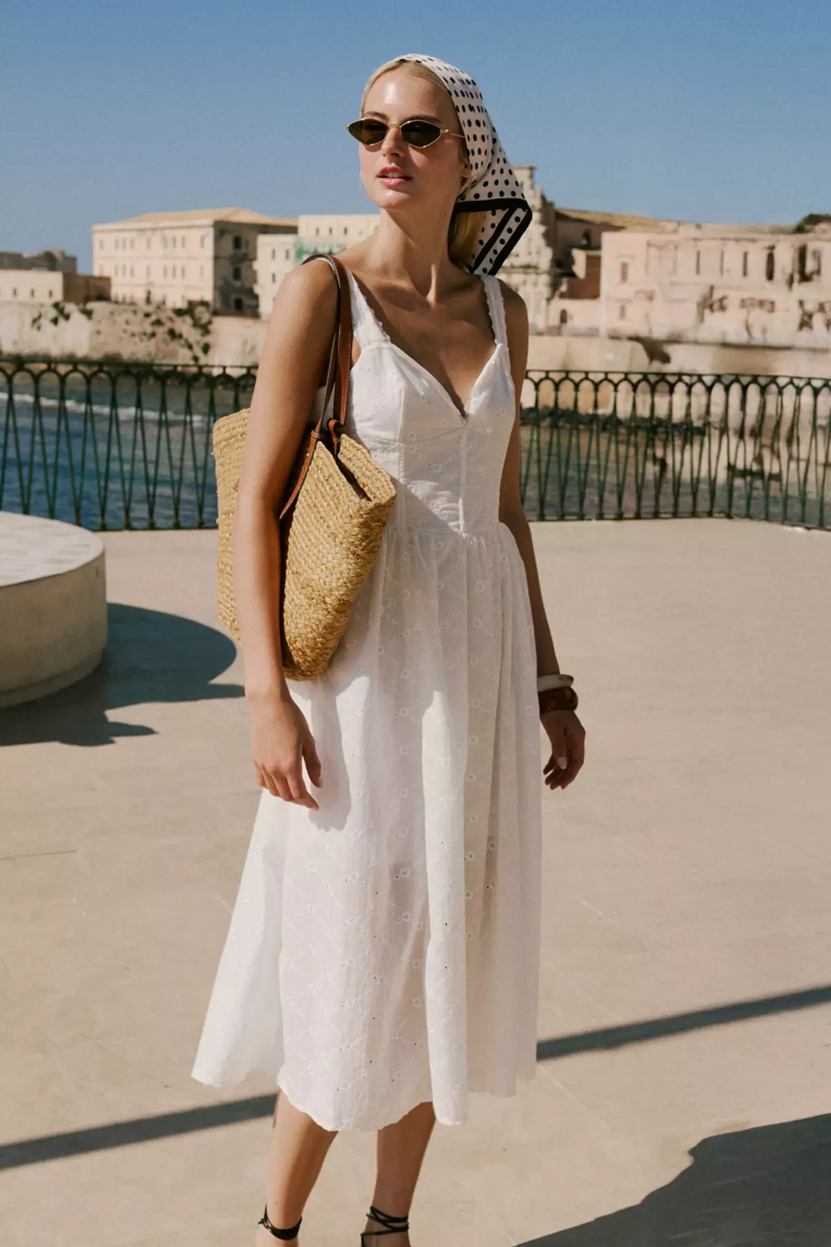 White Plain Midi Brode Woven Dress Twoss25El00852