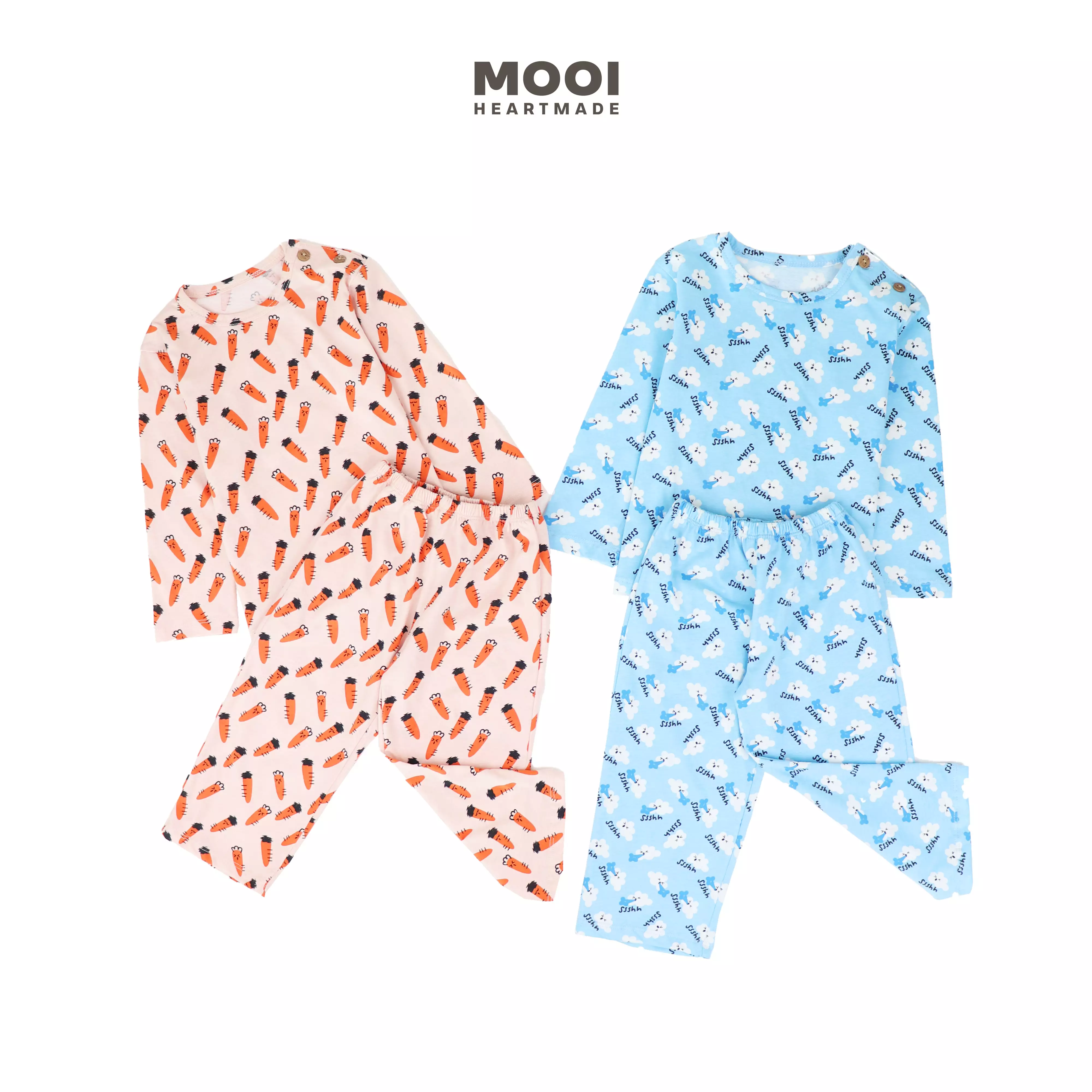 Mooi Setelan Piyama Anak Mikio Pajamas Set Print - Light Grey