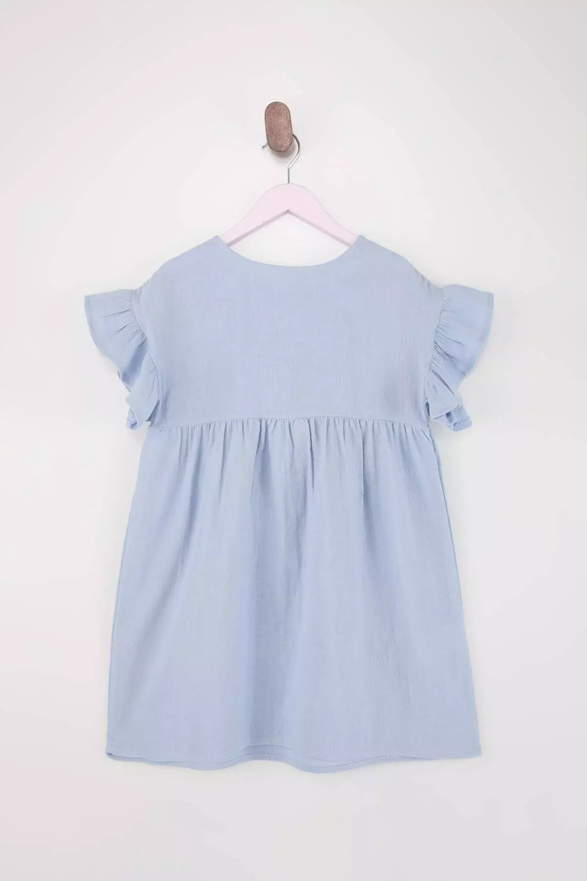 Blue Girl'S Muslin Short / Mini Plain Woven Holiday Dress Tkdss26El00005