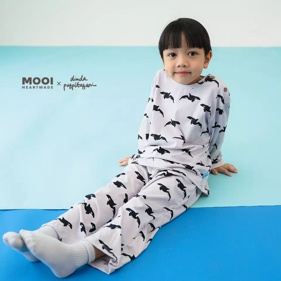 Mooi X Dinda Setelan Piyama Anak Nael Pajamas Set - Broken White