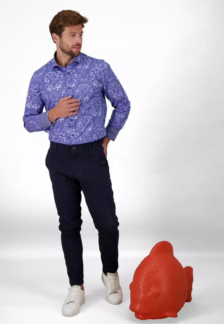 Men Classic - Long Sleeve Shirt - Delfts Blue Classic Design