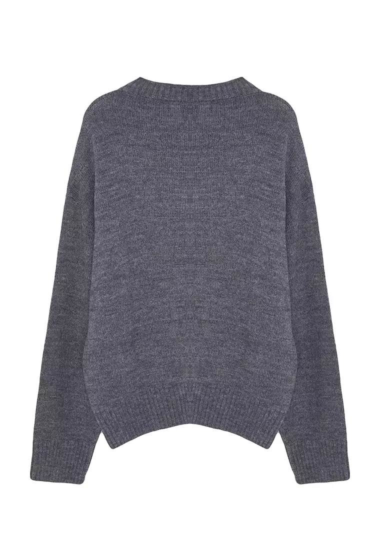 Anthracite Wide Pattern Crew Neck Knitwear Sweater TWOAW25KZ00168