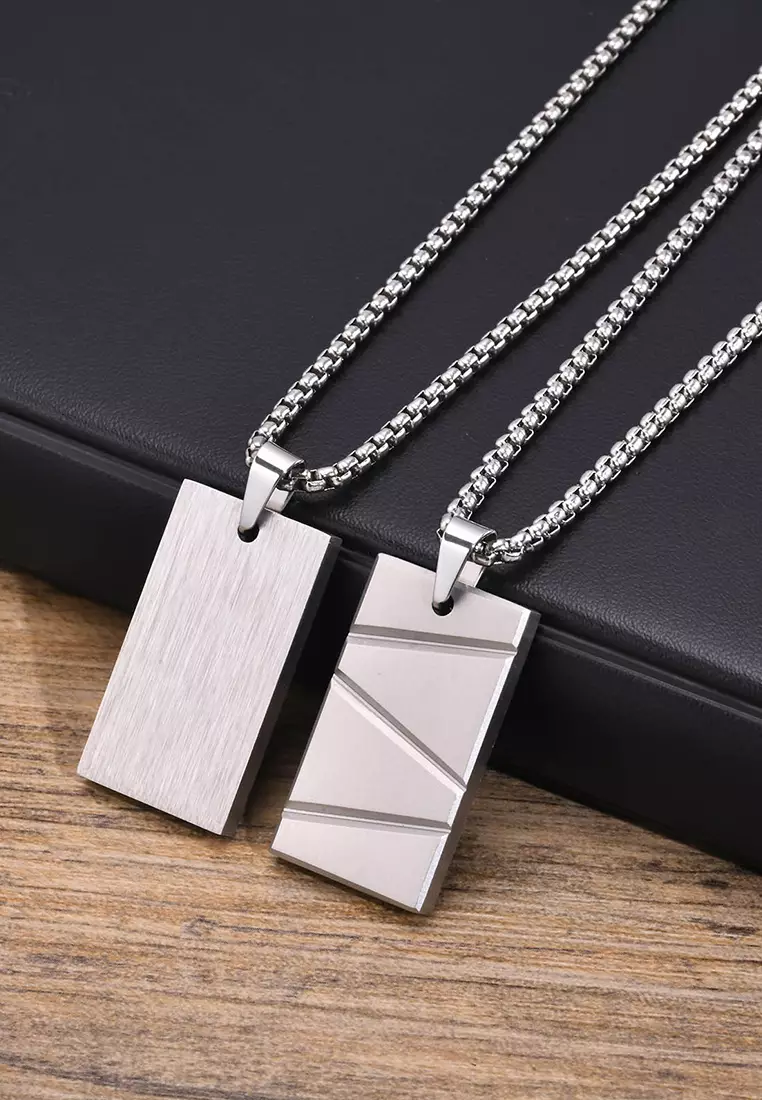 Titanium Steel Rectangle Bar Pendant Necklace JW QX-1927
