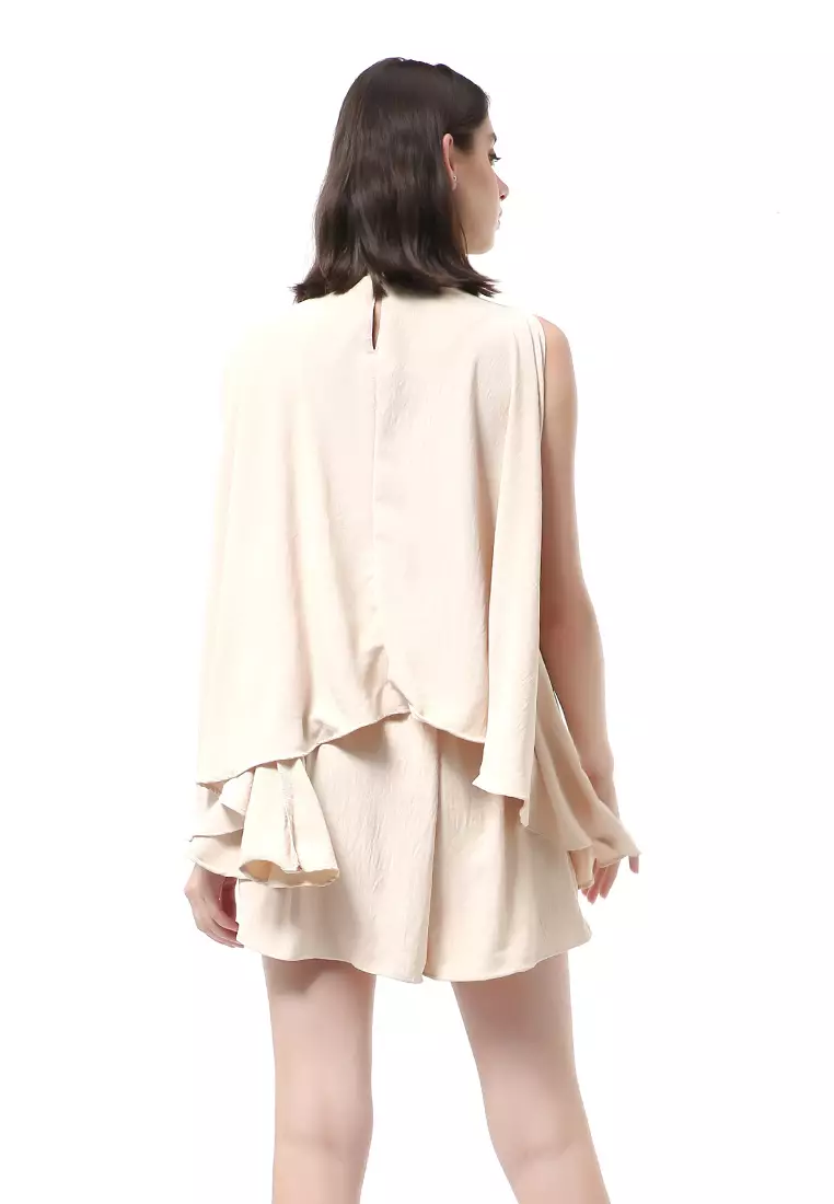 Nayra One Set Setelan Wanita Sleeveless Blouse with Short Pants Plain Motive Material Crepe Crinkle ORIGINAL - Cream