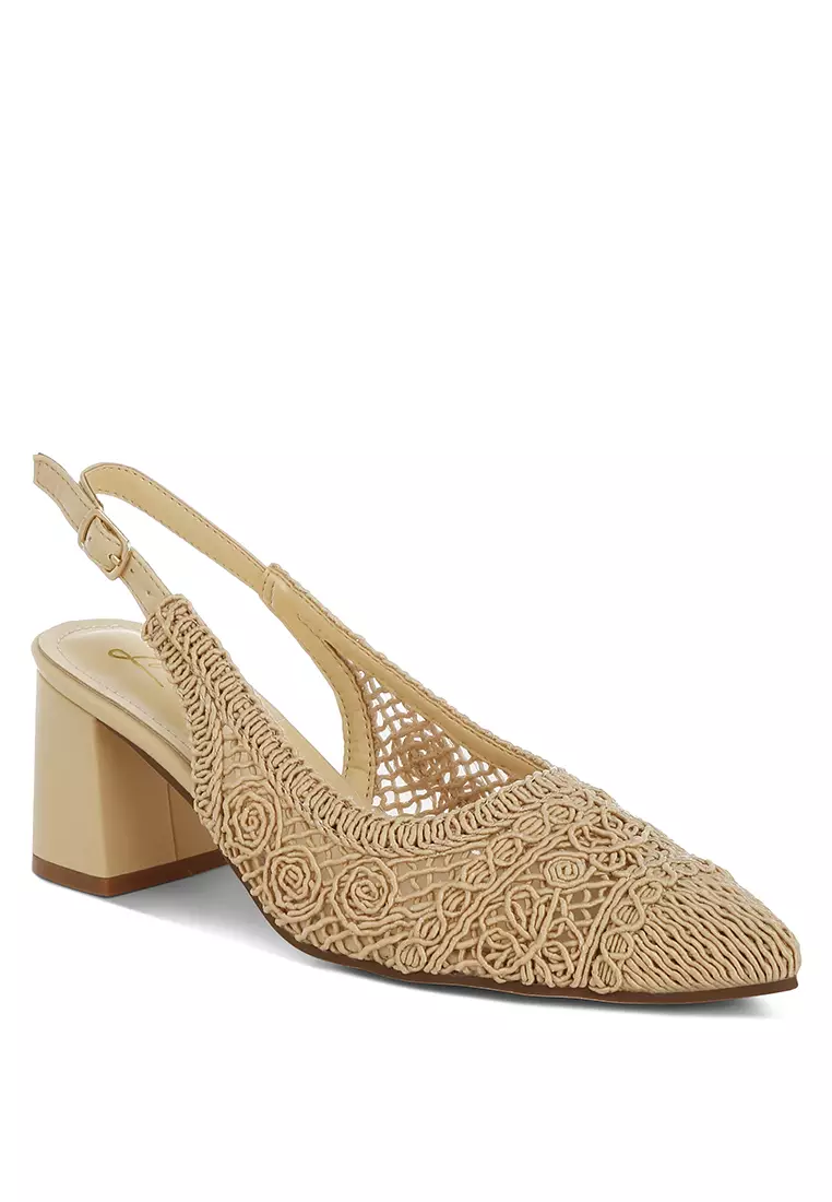 Woven Design Slingback Sandals in Beige