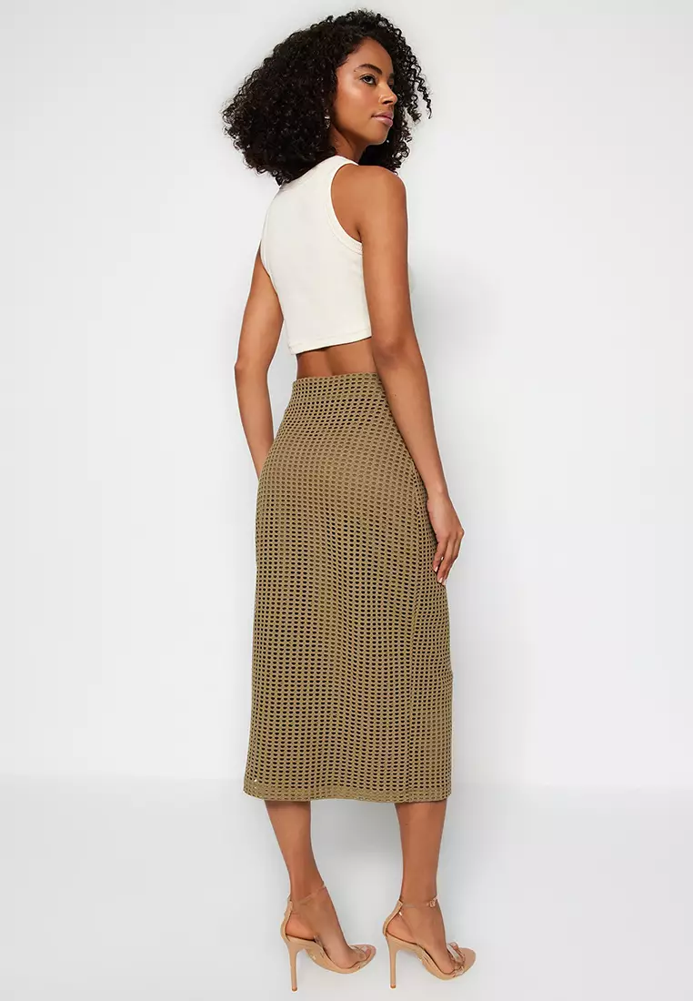 Khaki knit top pencil skirt