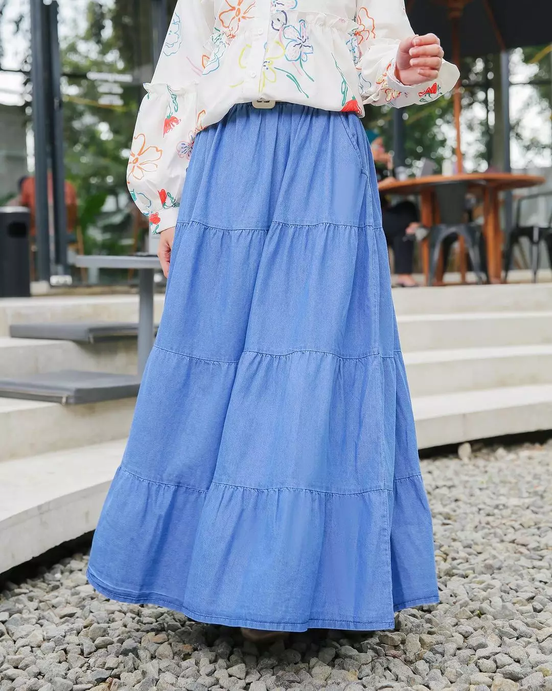 Denim Aurora Skirt - Rok Canda Panjang Muslim Wanita - Biru Muda