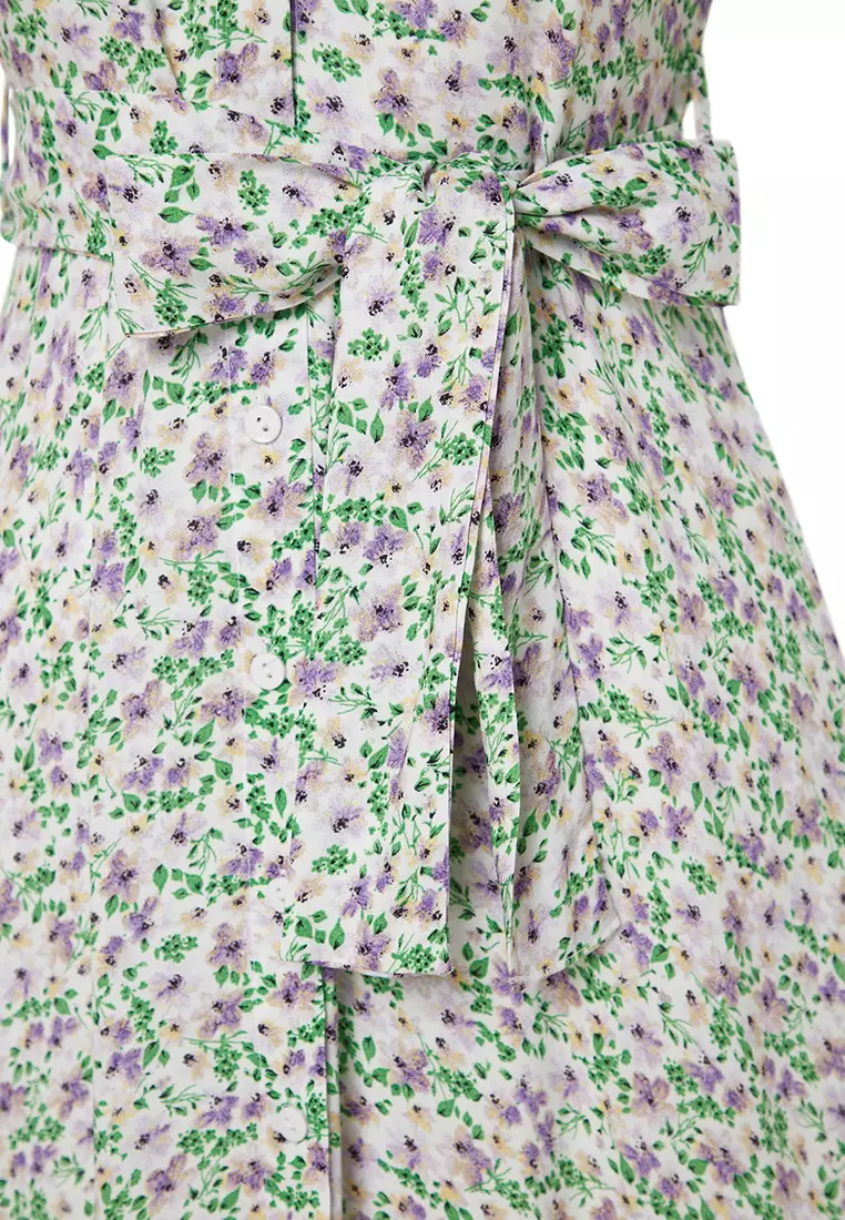 Belted Midi Print Shirt Dress