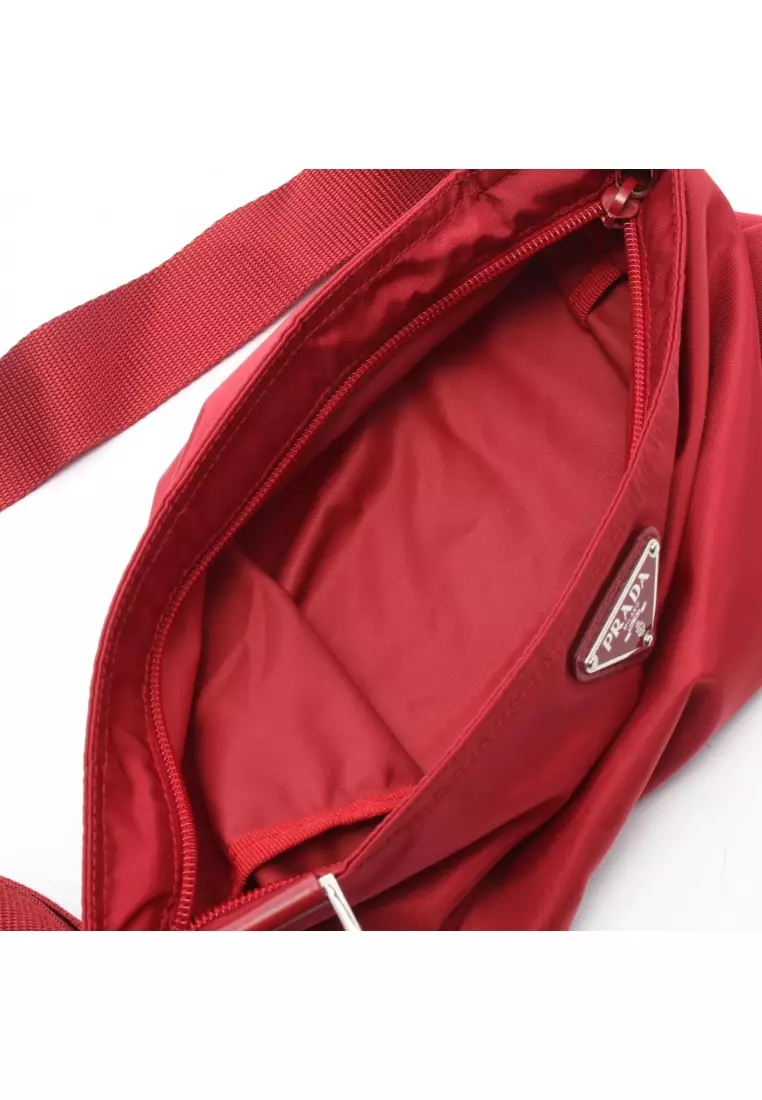 Pre-Loved Prada triangle logo Shoulder bag Nylon leather Red