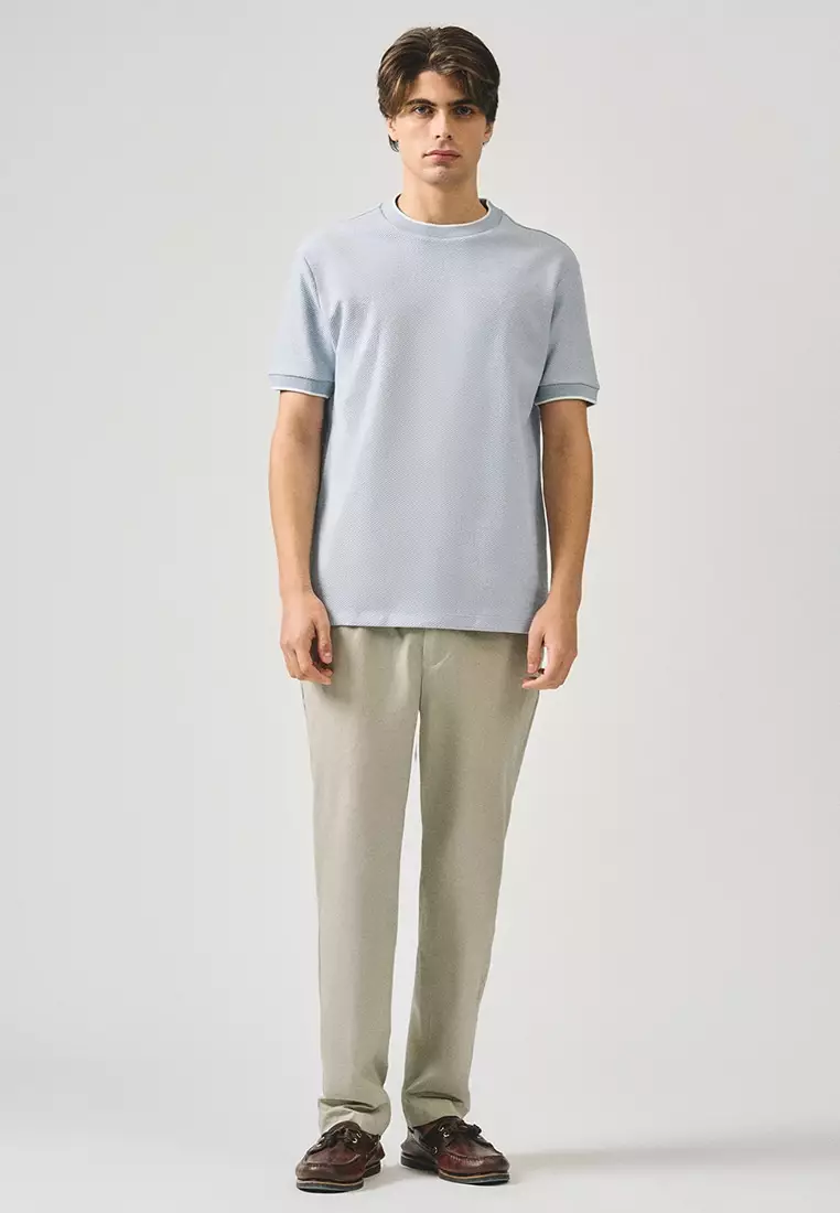 Regular Fit T-Shirt With Contrast Tipping Detail In Popcorn Knit