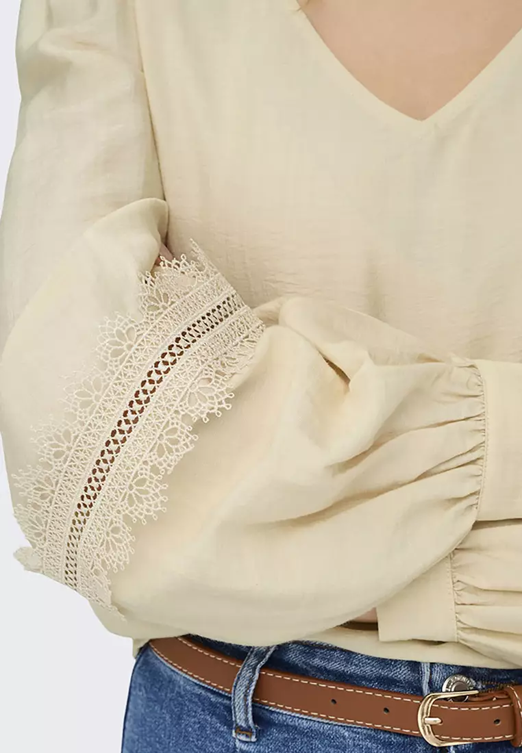 Long Sleeve Lace Woven Top
