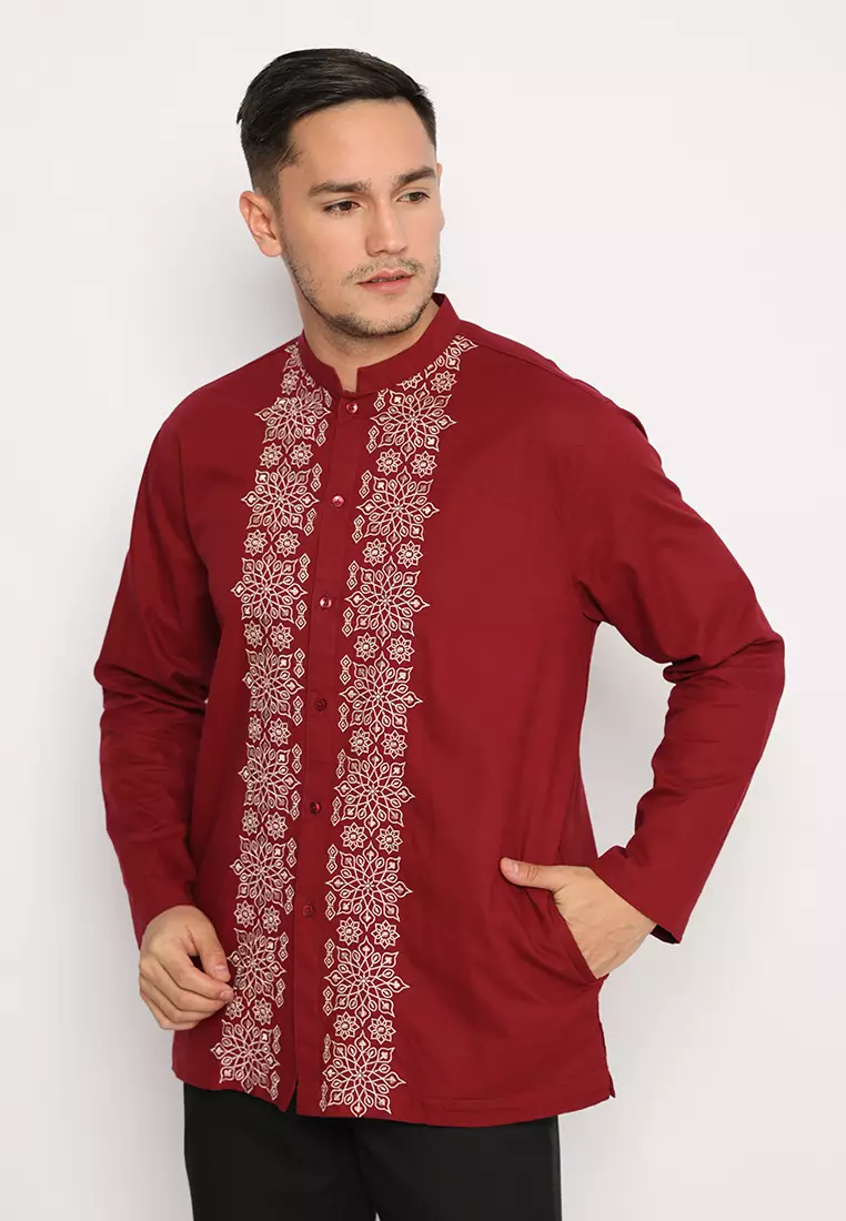 Jobb Haytham Baju Koko Pria Lengan Panjang Regular Fit Maroon