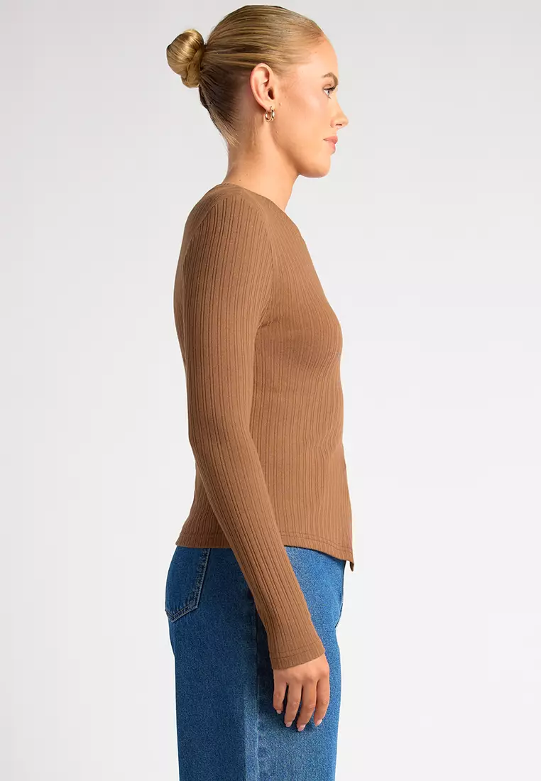Asymmetric Button Up Long Sleeves Jersey Top