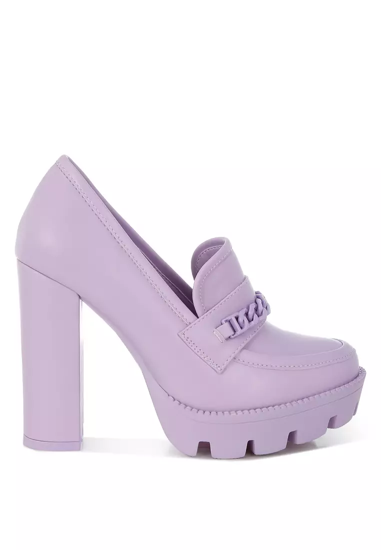 淡紫色粗鏈環高跟樂福鞋