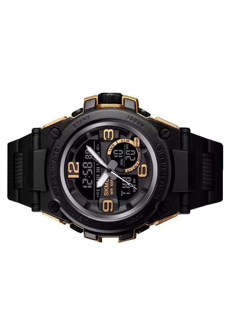 Jam Tangan Casual Analog Digital Pria Water Resistant 50m Strap Tali Material PU HC14 ORIGINAL