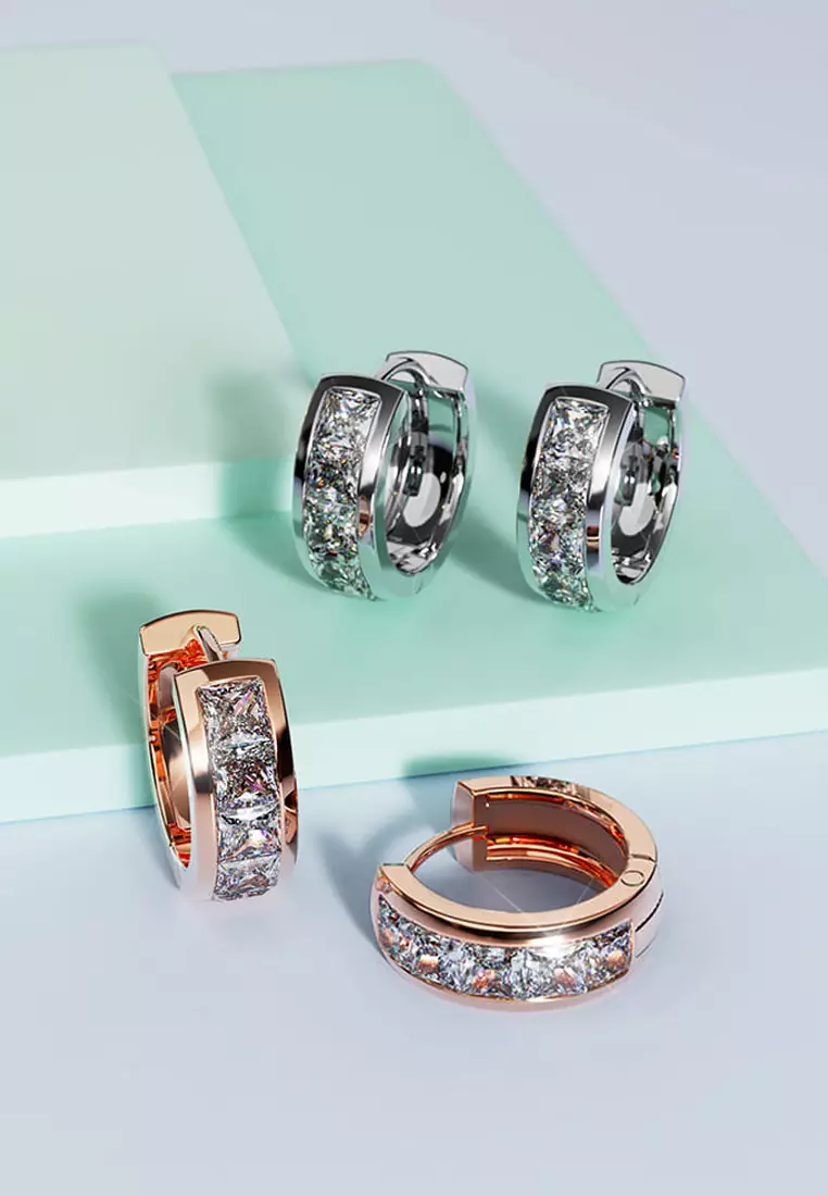 Huggie Earrings Embellished with SWAROVSKI® crystals-Rose Gold/Clear