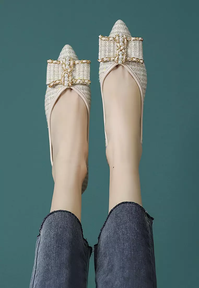 Pearl Embellished Canvas Flat Shoes WW373-13