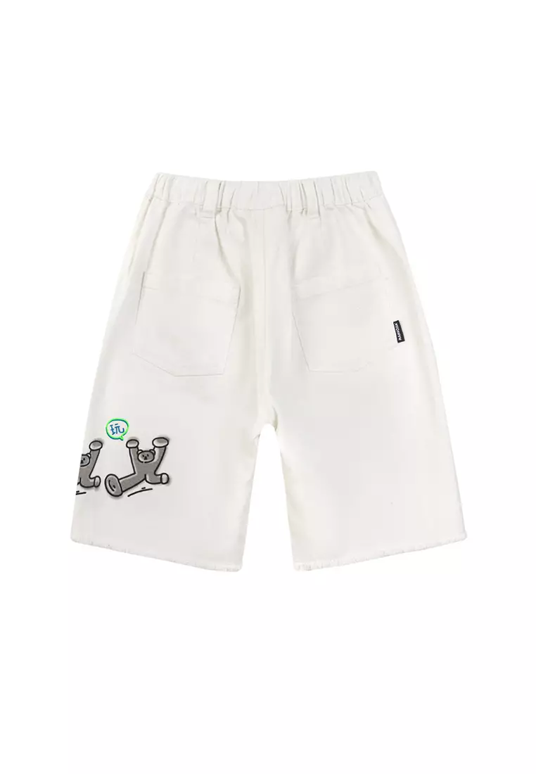 Graphic Printed Ripped Hem Bermudas