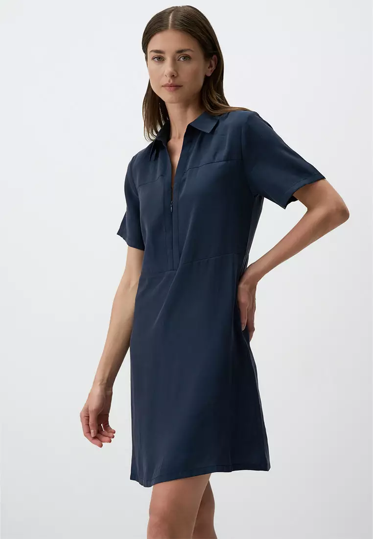Jimmy Key Navy Blue Polo Collar Short Sleeve Mini Dress