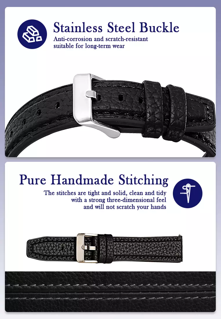 Tali Kulit Pria Leather Strap 22mm Premium Leather Tali Kulit-black 22mm