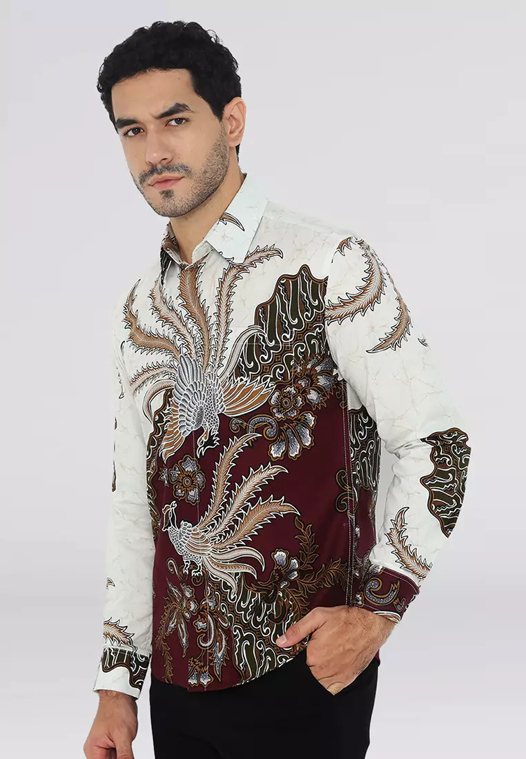 Kemeja Batik Pria Slimfit Kamaswara - Maroon